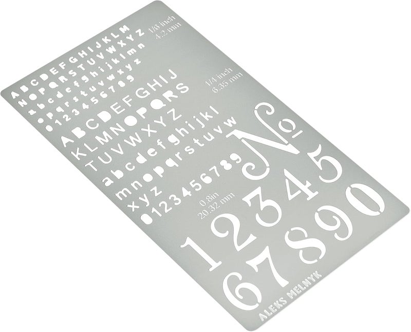 Aleks Melnyk No.422 Metal Stencil, Tiny Letters, Normografo, Pyrography, Wood Burning, 1 PCS, Template, Engraving Wood and Patterns, Alphabet and Number, Lettering, Letting, Bullet Journaling - Image 2